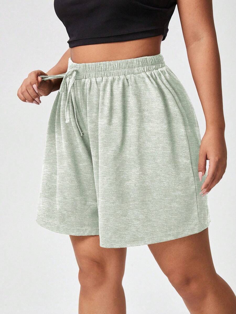Flirla Plus Size Summer Loose Casual Shorts - Light Grey - View 1