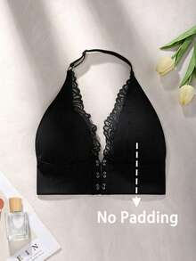 SHEIN Áo ngực ren hở vai sâu V lãng mạn cho nữ - màu đen - Xem 6