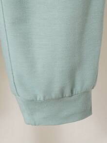 SHEIN 2 pièces/Set T-shirt et pantalon décontractés minimalistes bleu, gris et blanc pour garçons, motif patchwork, convient pour le port quotidien et les sorties au printemps/été - Vert - Voir 3