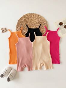 Baby Girl Casual Knit Solid Color Camisole Romper 5pcs Set - Multicolor - View 6