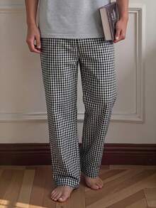 Napfluff Celana Piyama Pria Motif Kotak-kotak Tenun - Hitam dan Putih - View 7