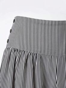SHEIN Glamour Quần ống rộng cạp thấp xếp ly bằng vải dệt sọc vàng dành cho nữ, quần đi nghỉ dưỡng dành cho nữ, quần dài sọc vàng dành cho nữ. - Đen và trắng - Xem 10