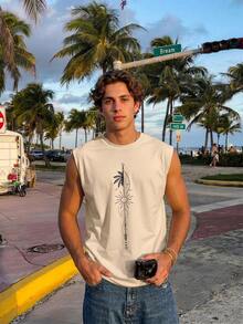 Manfinity Chillmode Men's Casual Sun Print Sleeveless Tank Top, Summer - Khaki - View 1