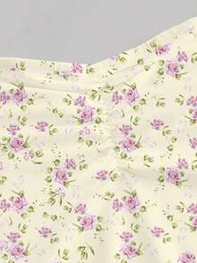 SHEIN MOD 系带肩部前褶饰腰部 A 字形迷你碎花连衣裙 - 彩色 - 查看 3
