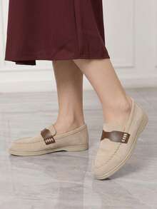 Sleekvia Giày loafer nữ phong cách Pháp, vintage, lấy cảm hứng từ old-money, đế mềm, tối giản, thanh lịch, mũi tròn, phù hợp công sở, đa năng, thoải mái, đế bệt - Màu trắng - Xem 3