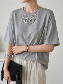Dazy-Less Women's Pastal Loose Fit All-Match Casual Sexy T-Shirt, Suitable For Spring And Summer Golf - Grey - View 5