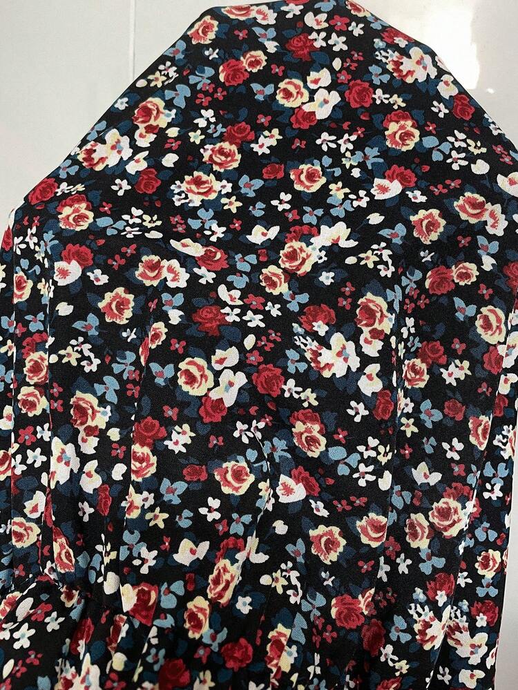 Plus Size Women's Spring Casual Vacation Ditsy Floral Short Sleeve Dress