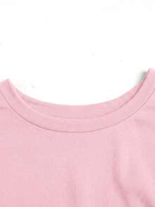 SHEIN 青少年女孩新時尚優雅素色休閒百搭腰部抓皺T恤，適合日常、學校、海灘、度假和居家穿著，粉紅色夏季款 - 粉色 - 查看 6