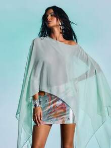 Barévion Blusa holgada de mujer estilo minimalista de unicolor con mangas de murciélago para primavera/verano y vacaciones en la playa - verde menta - Ver 1