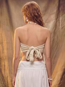 Fembélia Women's Solid Color Fashion Versatile Date & Outing Tube Top - Apricot - View 2
