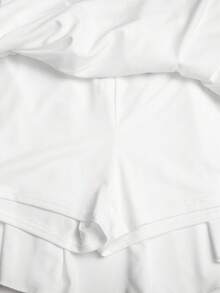 SHEIN Girlism 女孩休閒運動學院風返校白色弧形層次荷葉蛋糕裙褲，內襯設計，寬鬆版型，四季適用青少年女孩秋冬穿搭 - 白色 - 查看 4