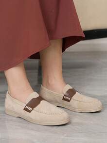 Sleekvia Giày loafer nữ phong cách Pháp, vintage, lấy cảm hứng từ old-money, đế mềm, tối giản, thanh lịch, mũi tròn, phù hợp công sở, đa năng, thoải mái, đế bệt - Màu trắng - Xem 10