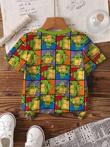 TEENAGE MUTANT NINJA TURTLES | SHEIN Young Boy Summer Casual Turtle Print Crew Neck Short Sleeve T-Shirt - White - View 2