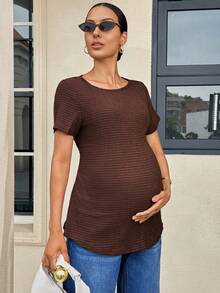 MaterniWear Women's Solid Color Minimalist Short Sleeve Maternity T-Shirt - Brown - View 6