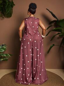 Maweii Sexy Große Größen Off-Shoulder Jumpsuit mit Schleife für den Urlaub - Braun - Übersicht 6