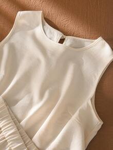 CosyJoli Bộ 2 món áo tank top và quần short nữ size lớn, phong cách thường ngày đi du lịch, dây dệt trang trí - Nhiều màu - Xem 4