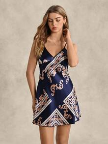 EverLounge 巴洛克印花缎面吊带睡衣睡裙 Luxeloungewear - 彩色 - 查看 3