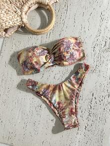 Swim Mod Conjunto de Bikini para Mujer, Estampado Aleatorio - Multicolor - Ver 1