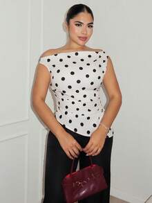 Maria Perezxox Polka Dot One Shoulder Asymmetrical Top , Elegant Sleeveless Summer Tee For Women Women's Polka Dot Print T-Shirt, Fashionable For Commuting In Summer, Spring Women , Valentine's Day, Carnival, Beach , Party , Wedding , Elegant, Vacation, Casual One Shoulder Top Sleeveless Top For Women - Multicolor - View 1