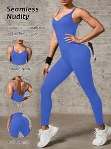 Easithlete Easithlete Mono deportivo ajustado sin espalda de color liso tipo camisola - Dark Blue - Ver 2