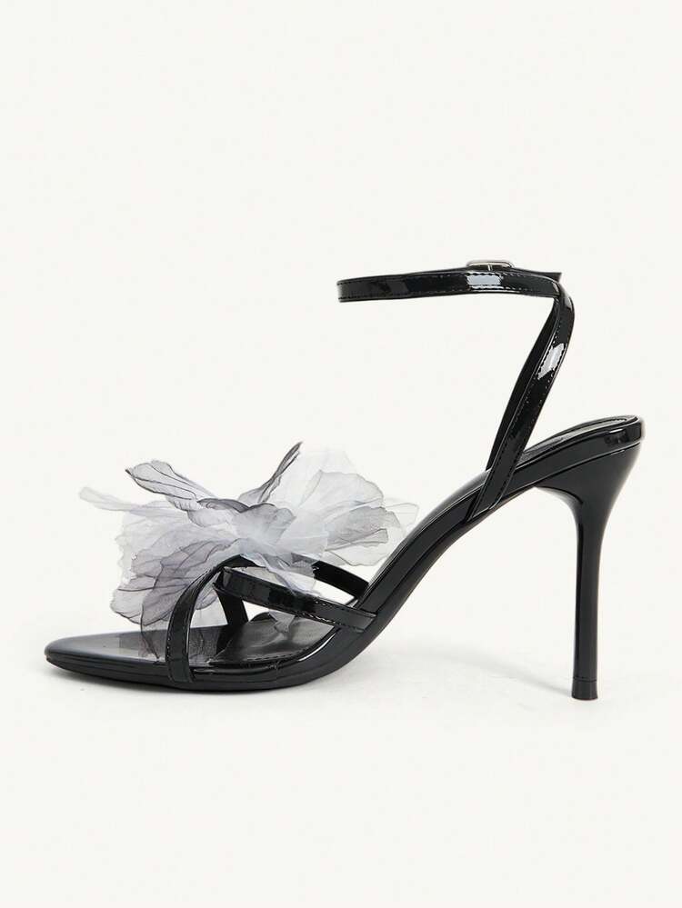 CUCCOO CHICEST Black Patent Leather Back Empty Word With Sandals Female Sexy Pointed Thin Heels Casual Wear Fashion White Open-Toed High Heels Female