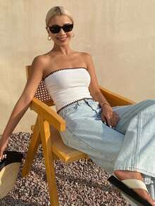 DAZY Women's Square Neck Fitted Ribbed Camisole Top, Summer Top - White - View 4