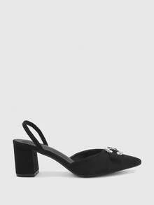 CUCCOO BIZCHIC Black Suede Pointed Back Empty Mullers, Rhinestone Buckle Thick Heel With Sandals - Black 6 - View 3