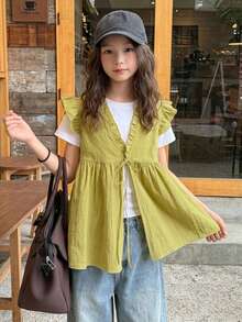 Dazy Kids Tween Girl Summer Casual Solid Color Lace-Up Tank Top - Yellow - View 6