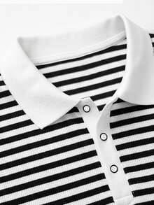 Airaco 2026 Spring Casual Men's Contrast Collar Striped Knit Polo Shirt, Business Casual Weekend Street Style - Black and White - View 5