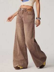 SCOOBY-DOO X SHEIN Women's Cartoon Print Casual Loose Fit Jeans - Brown - View 2