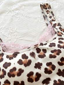 SHEIN 性感豹纹蕾丝拼接粉色女士睡衣套装 - 彩色 - 查看 5