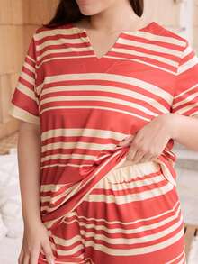 Doze Lane Set Piyama Kasual Bergaris untuk Wanita Ukuran Besar - MultiWarna - View 2
