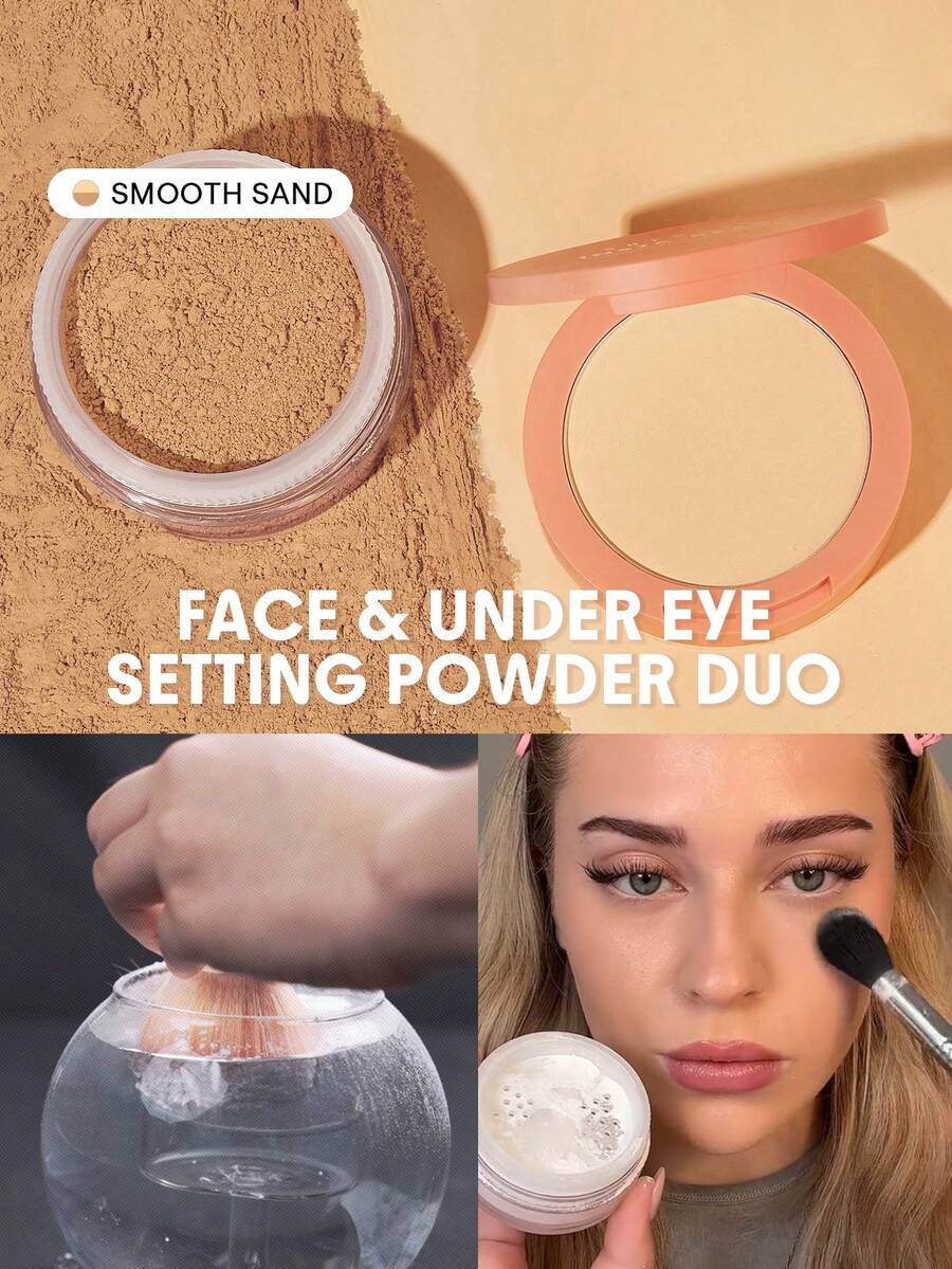 SHEGLAM Insta-Ready Face & Under Eye Setting Powder Duo-Smooth Sand 2 In 1 Brightening Loose Setting Powder Matte Pore-Less Waterproof Powder Face Makeup Brand Beauty Makeup Face Paint Cosmetic For Women Girls Perfect For Spring Summer Ideal For Y2K Fancy Fashion Suitable For Birthday Mother'S Day Gift Rave Festival Party Ready Best Color