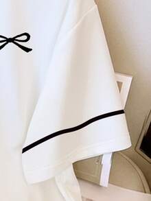 Resyla Summer New Arrival, Plus Size Women's T-Shirt And Shorts Set, Minimalist Bow Print, Pattern Design, Premium Feel, Casual Loose Fit, Daily Wear, Versatile Style, Outing Apparel, Travel, Shopping, Outdoor - Multicolor - View 5