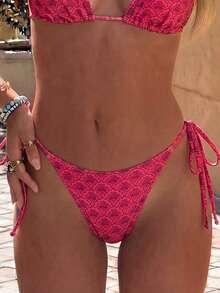 Swim Mod 2026 Spring/Summer Women's Black Polka Dot Print Halter Neck Tie Side Bikini Two Pieces Swimsuit - Multicolor - View 4