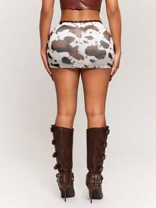 Radiana Women's Autumn New Milk Pattern Print Lace Trim Fitted Mini Skirt, All-Match Versatile, Daily Casual 70's Cowgirl Sexy Outing, Shopping, Party White - Multicolor - View 3
