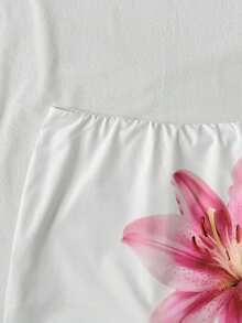 SHEIN 少女白色碎花印花半身裙，内置短裤，休闲半身裙 - 白色 - 查看 5