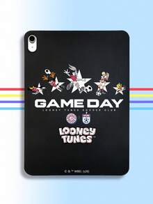 LOONEY TUNES X SHEIN 1個 Looney Tunes「比賽日」足球俱樂部印花黑色平板電腦保護殼，柔軟 TPU 防震套，適用於 10.2"/10.9"/11"/12.9" 平板電腦，可愛卡通保護殼，適合學生與粉絲，開學、生日、聖誕節與新年的絕佳禮物選擇 - 黑色 - 查看 2