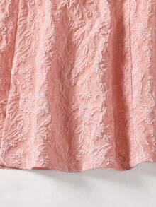 SHEIN Pitira Tween Girls' Elegant Pink Jacquard Square Neck A-Line Sleeveless Dress With Bow Decor, Summer - Pink - View 5