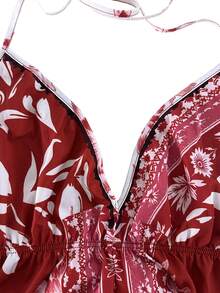 Flirla Bohemian Style Printed Beach Slip Dress - Rose Red - View 4