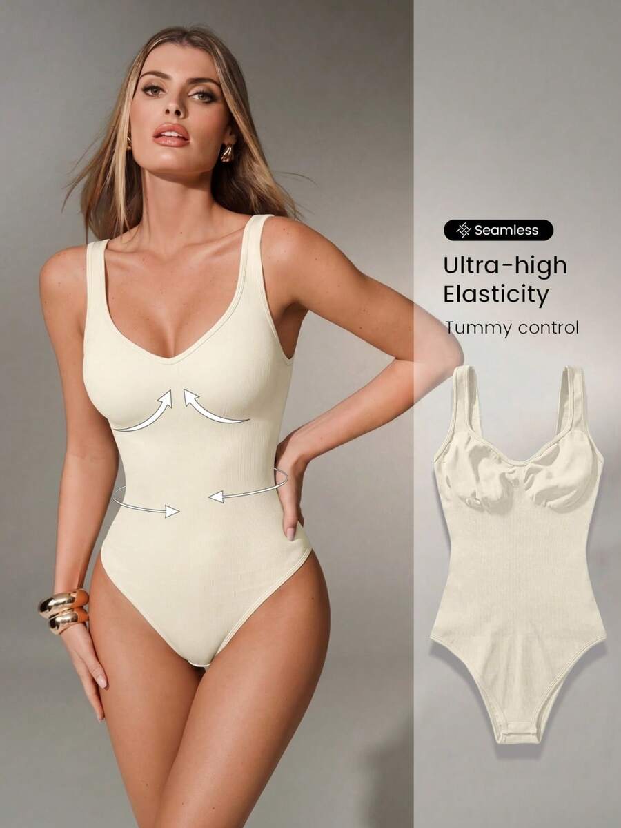 Nuvra Mono de yoga sin costuras de alta elasticidad con sujetador acolchado integrado para deportes - Beis - View 1