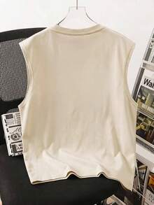 Manfinity Hypemode Khaki 3D Letter Graphic Muscle Tank Top, Casual Minimalist Daily Wear For Men, Suitable For Summer Outings - Khaki - View 6