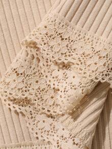 Dazy Plus Plus Size Women Contrast Lace Elastic Tight Camisole Top, Spring/Summer - Apricot - View 3