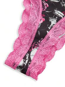 AltBold 2pcs Lace Patchwork Floral Print Women's Lingerie Set - Multicolor - View 8