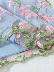 Souflis Souflis 法式復古新淺藍色女嬰甜美荷葉邊無袖刺繡網紗公主洋裝，適合假期、度假、派對及其他場合，春/夏 - 淺藍色 - 查看 7