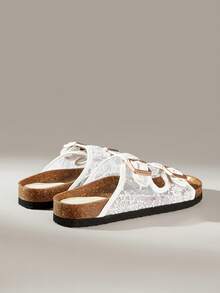 Solecia Ladies Spring And Summer Woven Sandals Double Buckle Adjustable Open-Toe Flat Bottom Light And Comfortable Versatile Casual Wear Beach Vacation Shoes - Mesh white - View 9
