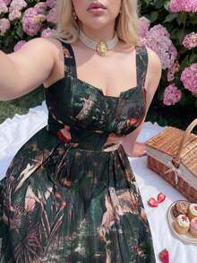 Lyrianda Plus Size Dark Painting Portrait Print Dress - Multicolor - View 7