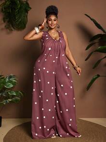 Maweii Sexy Große Größen Off-Shoulder Jumpsuit mit Schleife für den Urlaub - Braun - Übersicht 4