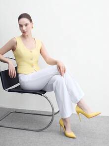 CUCCOO BIZCHIC 女款尖頭細高跟中跟單鞋，優雅百搭休閒舒適一腳蹬正裝鞋，適合上班、約會、派對、正式場合，春季鞋款 - 黃色,. - 查看 6