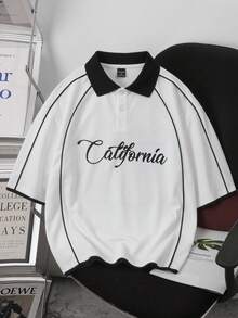 PAVTROS Men's Casual Letter Print Contrast Color Polo Shirt, Summer - White - View 3